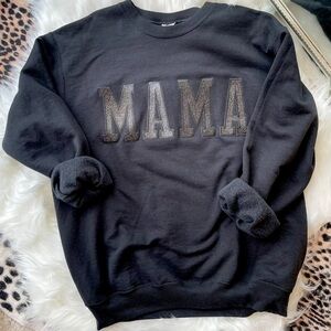 Black 'MAMA' Sweatshirt Glitter Embossed 🖤✨🪩